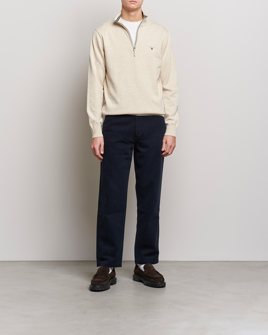 Uomini | Maglieria | GANT | Classic Cotton Half Zip Ocra Melange