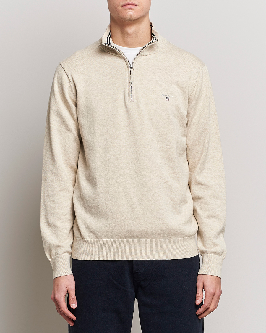 Uomini | Maglieria | GANT | Classic Cotton Half Zip Ocra Melange