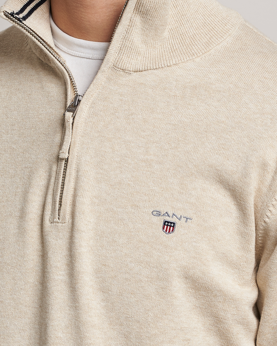 Uomini | Maglieria | GANT | Classic Cotton Half Zip Ocra Melange