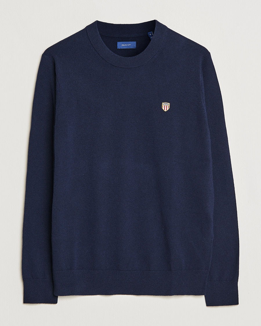Uomini | Maglieria | GANT | Banner Shield Lambswool Crew Neck Eavning Blue
