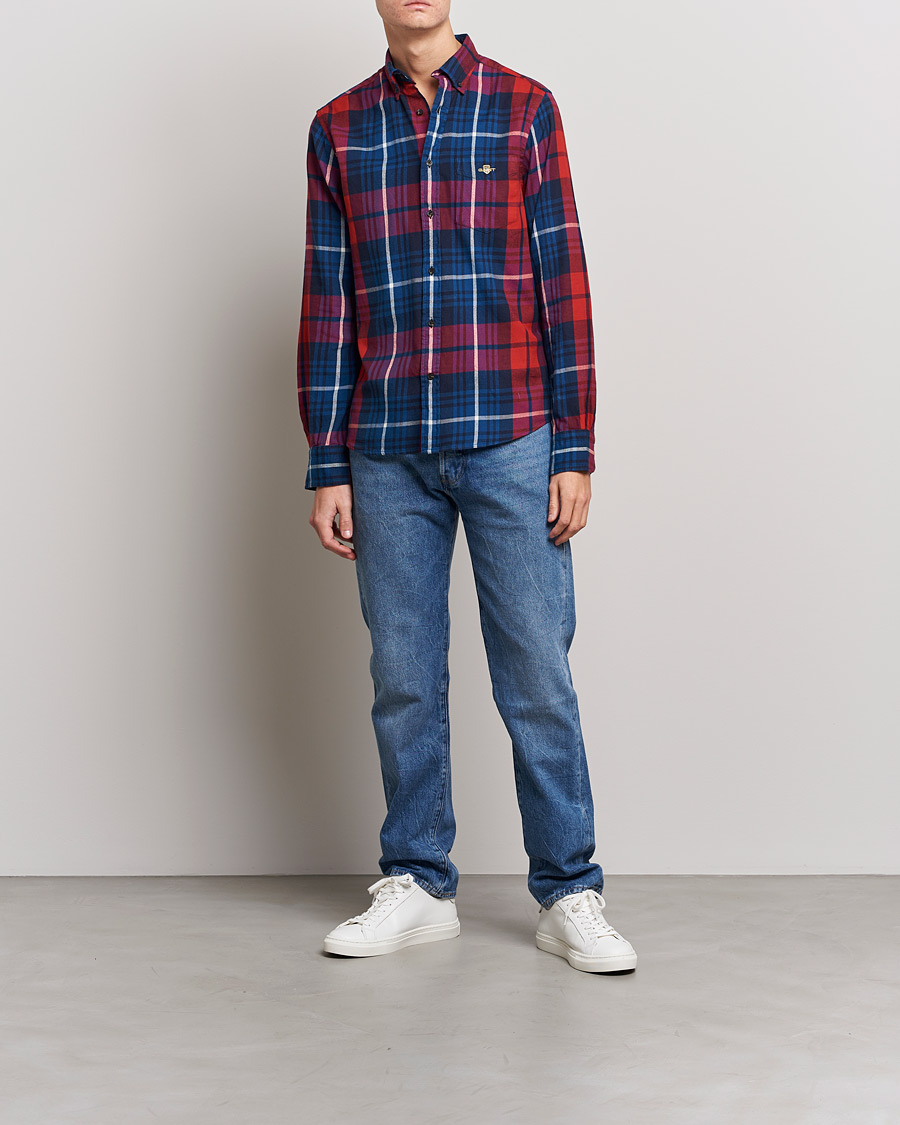 Uomini | Camicie | Gant | Regular Plaid Flannel Shirt Ruby Red