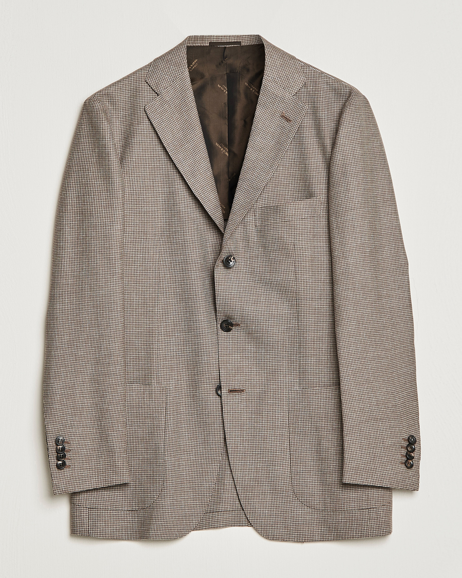 Uomini | Blazers | Kiton | Wool Houndstooth Blazer Beige