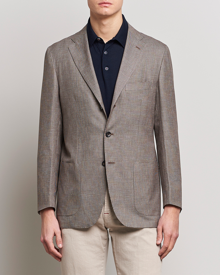 Uomini | Blazers | Kiton | Wool Houndstooth Blazer Beige