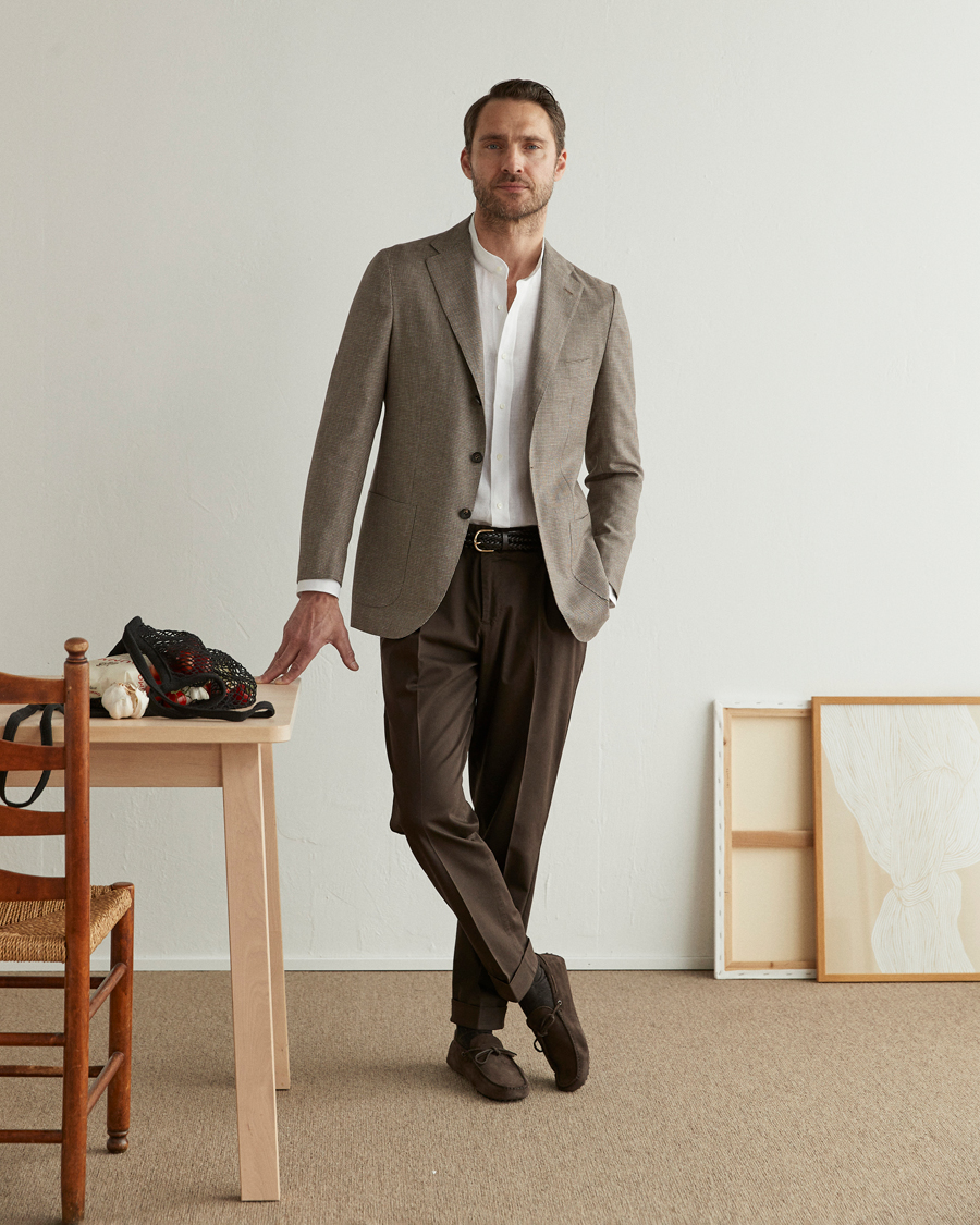 Uomini | Blazers | Kiton | Wool Houndstooth Blazer Beige