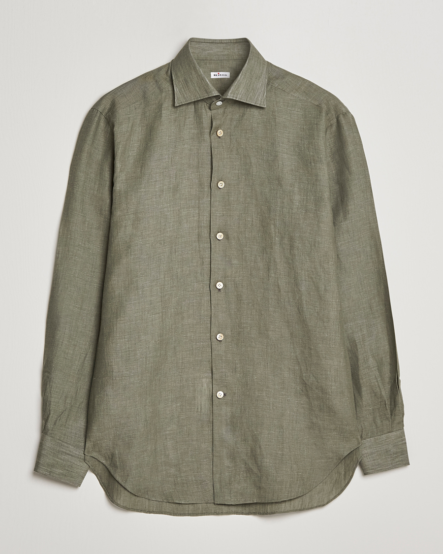 Uomini | Camicie | Kiton | Linen Sport Shirt Olive