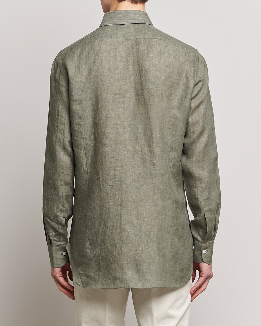 Uomini | Camicie | Kiton | Linen Sport Shirt Olive
