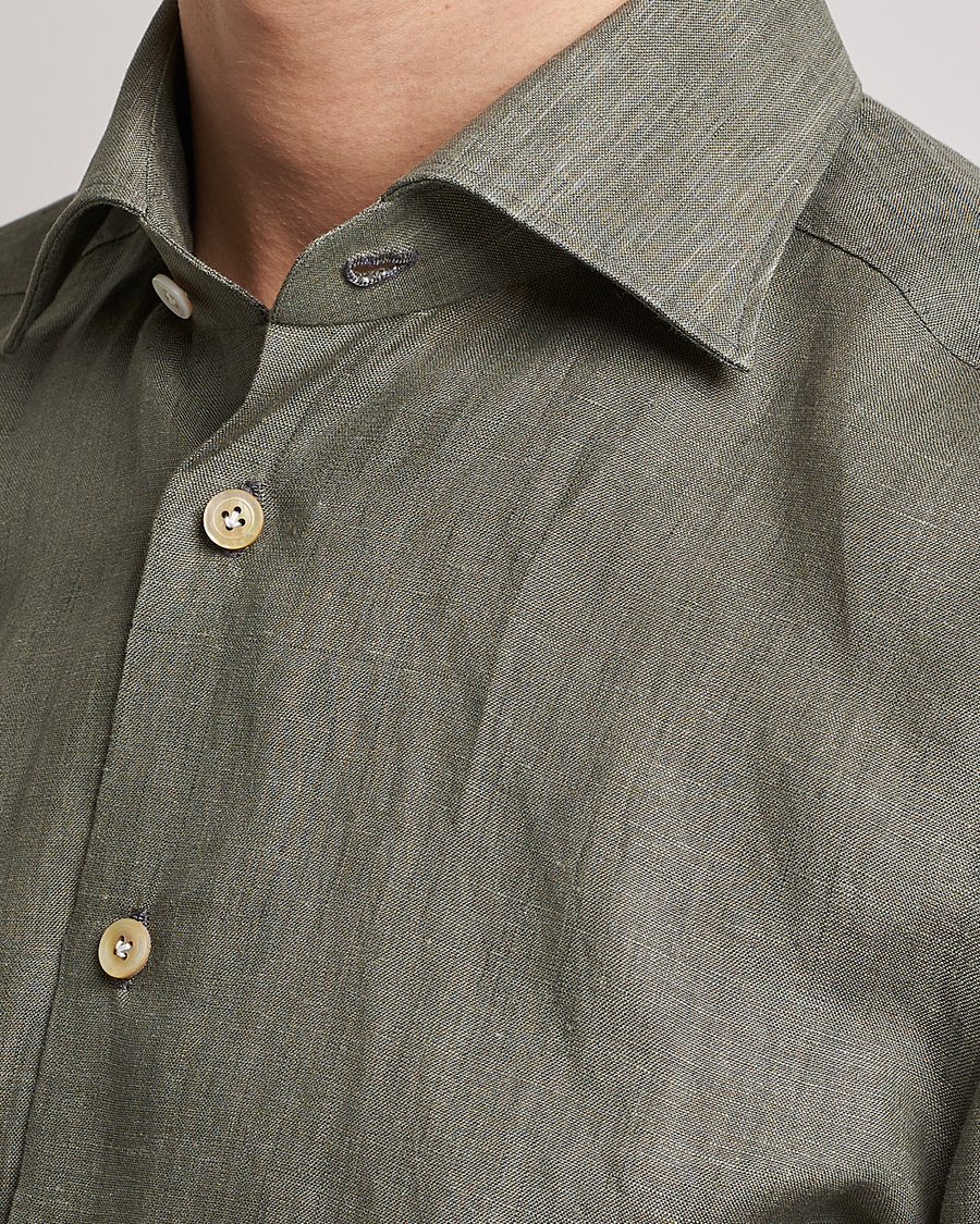 Uomini | Camicie | Kiton | Linen Sport Shirt Olive