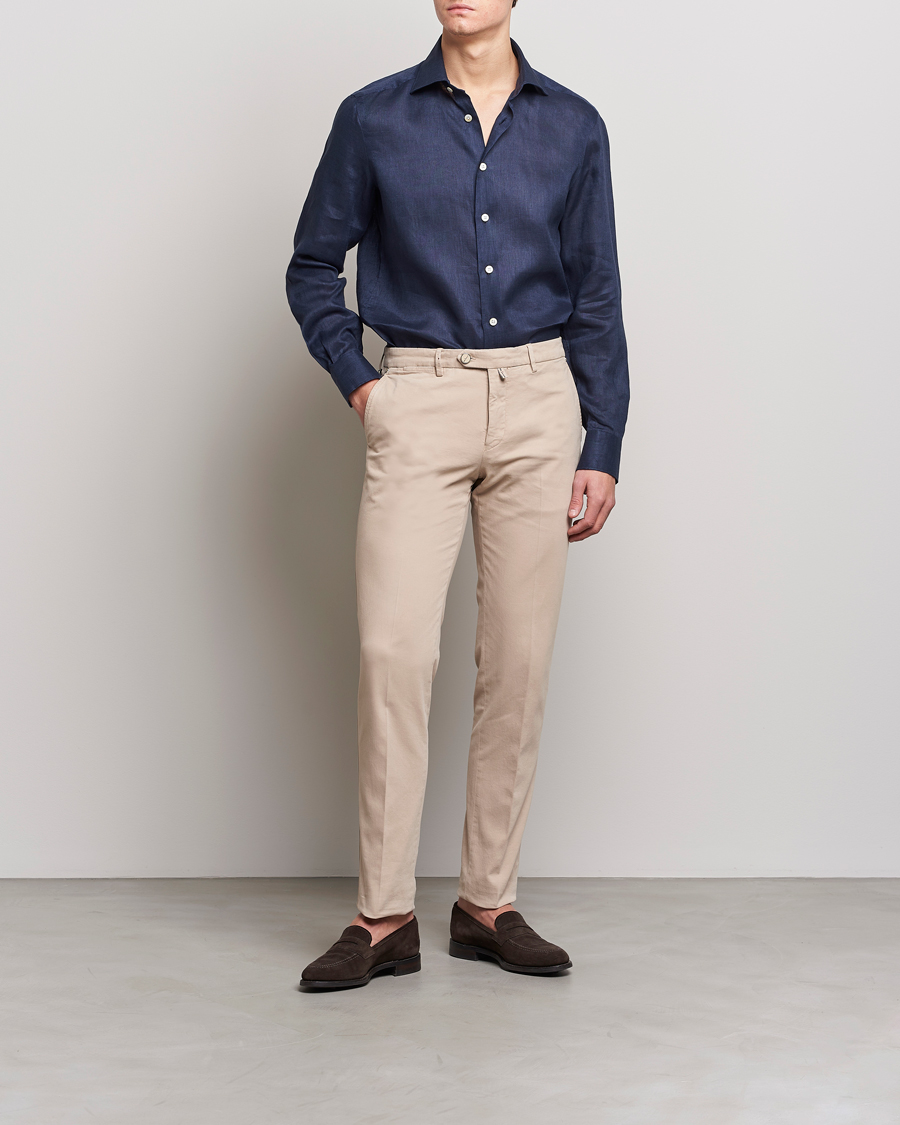 Uomini | Camicie | Kiton | Linen Sport Shirt Navy