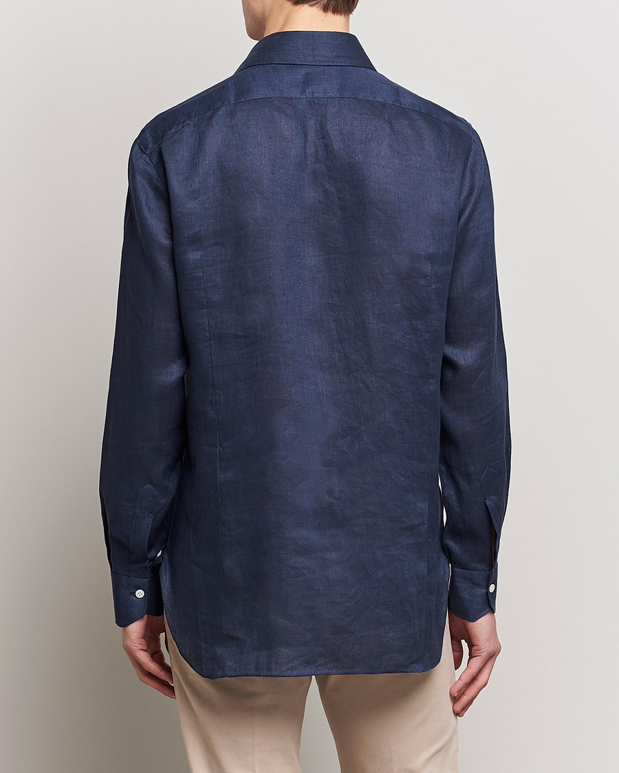 Uomini | Camicie | Kiton | Linen Sport Shirt Navy