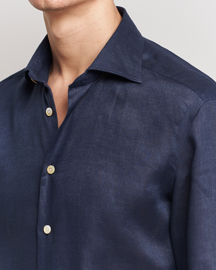 Uomini | Camicie | Kiton | Linen Sport Shirt Navy