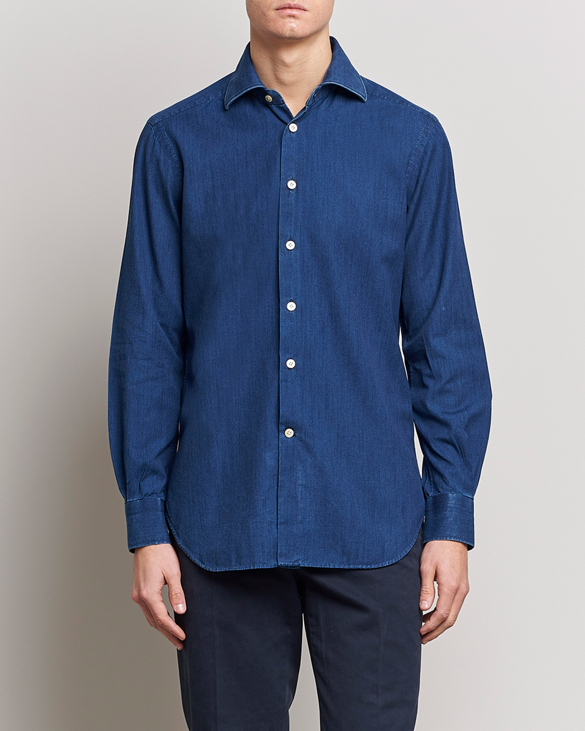 Uomini | Camicie | Kiton | Denim Sport Shirt Indigo Blue