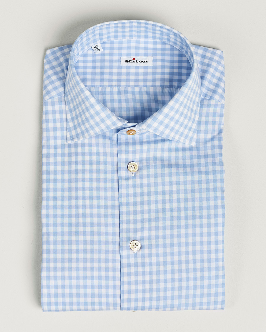 Uomini | Camicie | Kiton | Slim Fit Checked Dress Shirt Light Blue