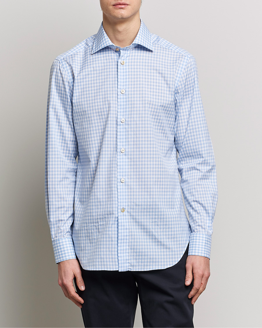 Uomini | Camicie | Kiton | Slim Fit Checked Dress Shirt Light Blue