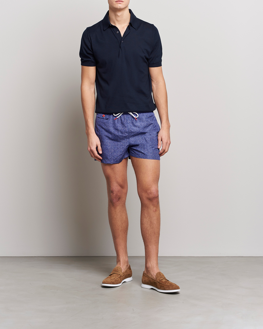 Uomini | Costumi da bagno | Kiton | Printed Swim Trunks Navy Melange