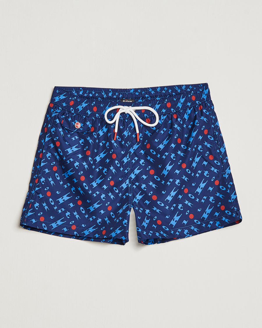 Uomini | Costumi da bagno | Kiton | Printed Swim Trunks Navy