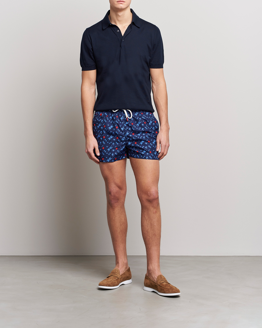Uomini | Costumi da bagno | Kiton | Printed Swim Trunks Navy