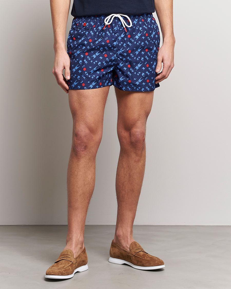 Uomini | Costumi da bagno | Kiton | Printed Swim Trunks Navy