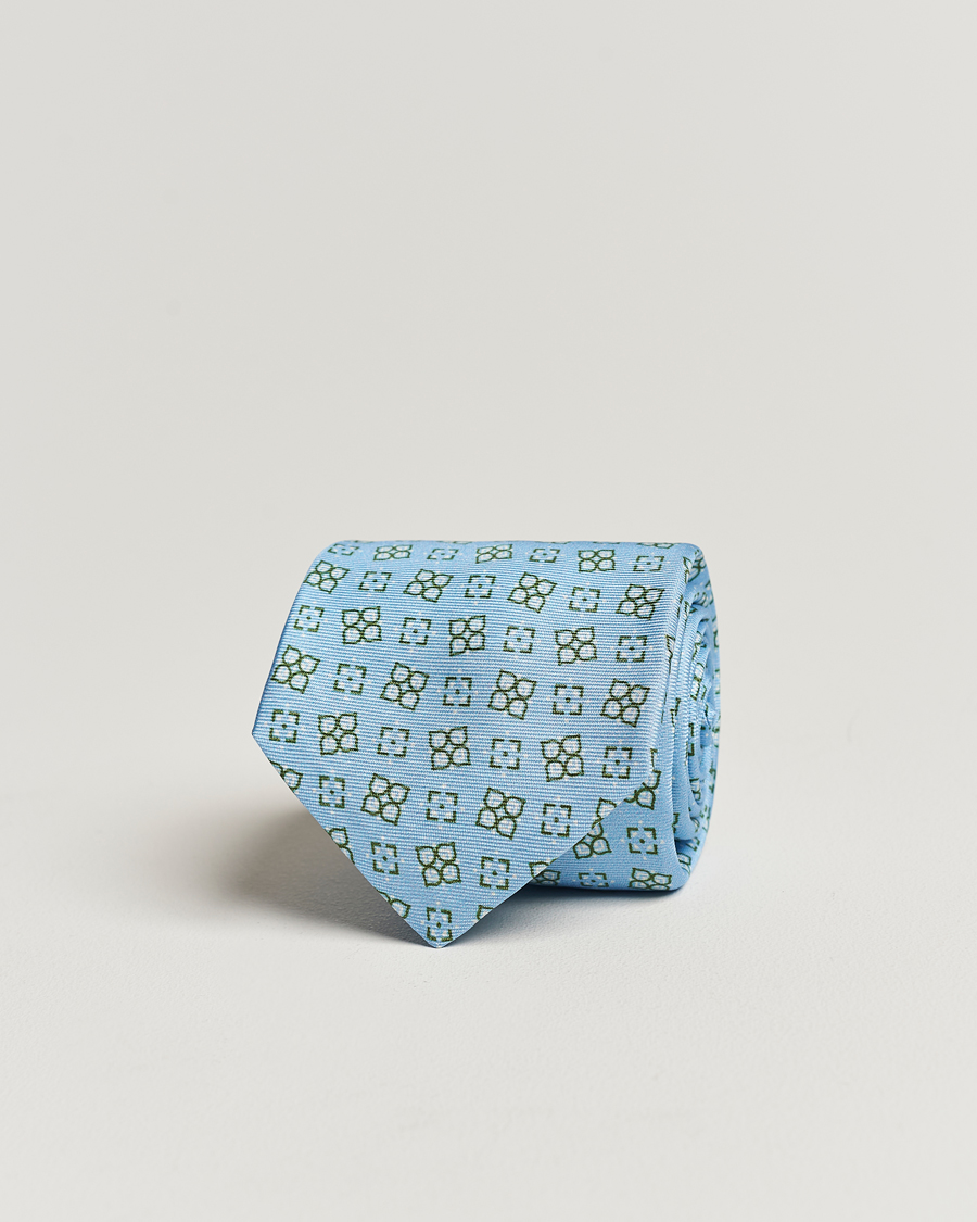 Uomini | Kiton Printed Silk Tie Light Blue | Kiton | Printed Silk Tie Light Blue