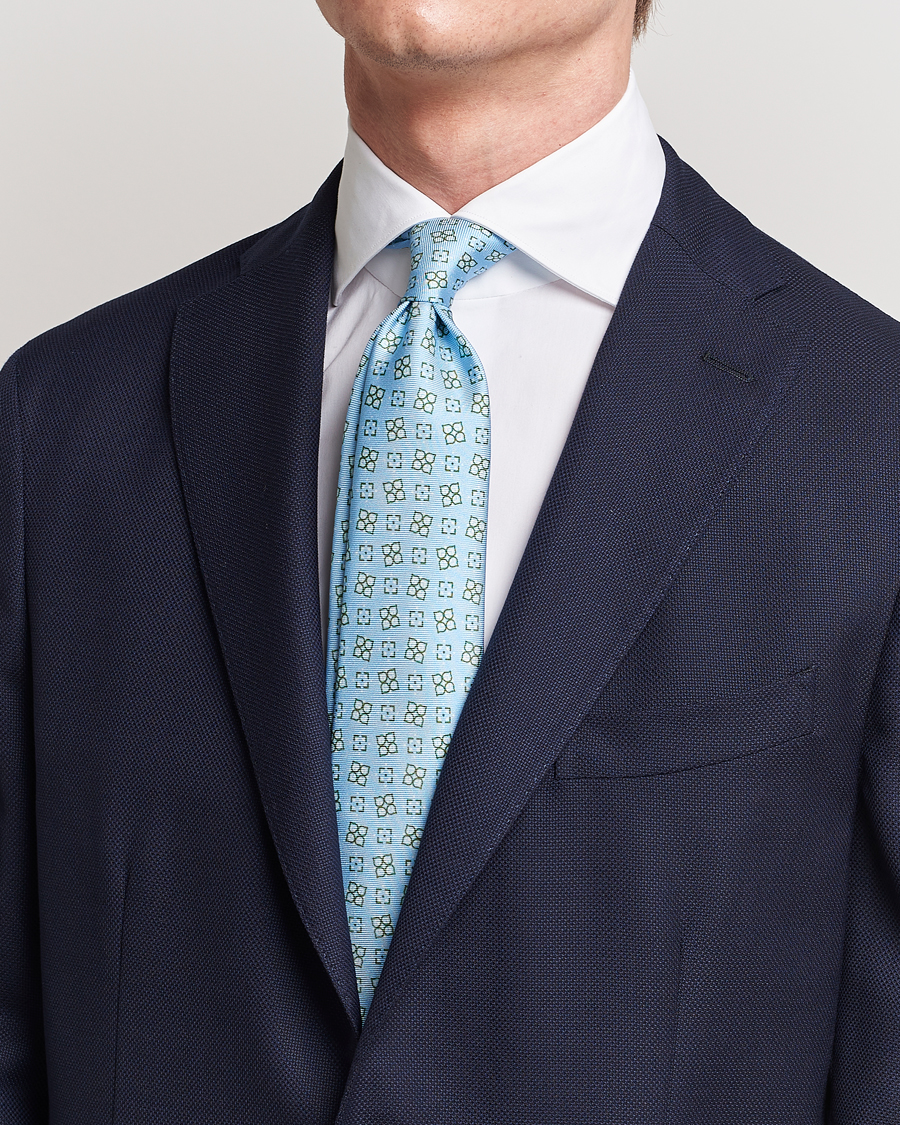 Uomini | Kiton Printed Silk Tie Light Blue | Kiton | Printed Silk Tie Light Blue