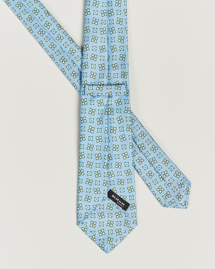 Uomini | Kiton Printed Silk Tie Light Blue | Kiton | Printed Silk Tie Light Blue