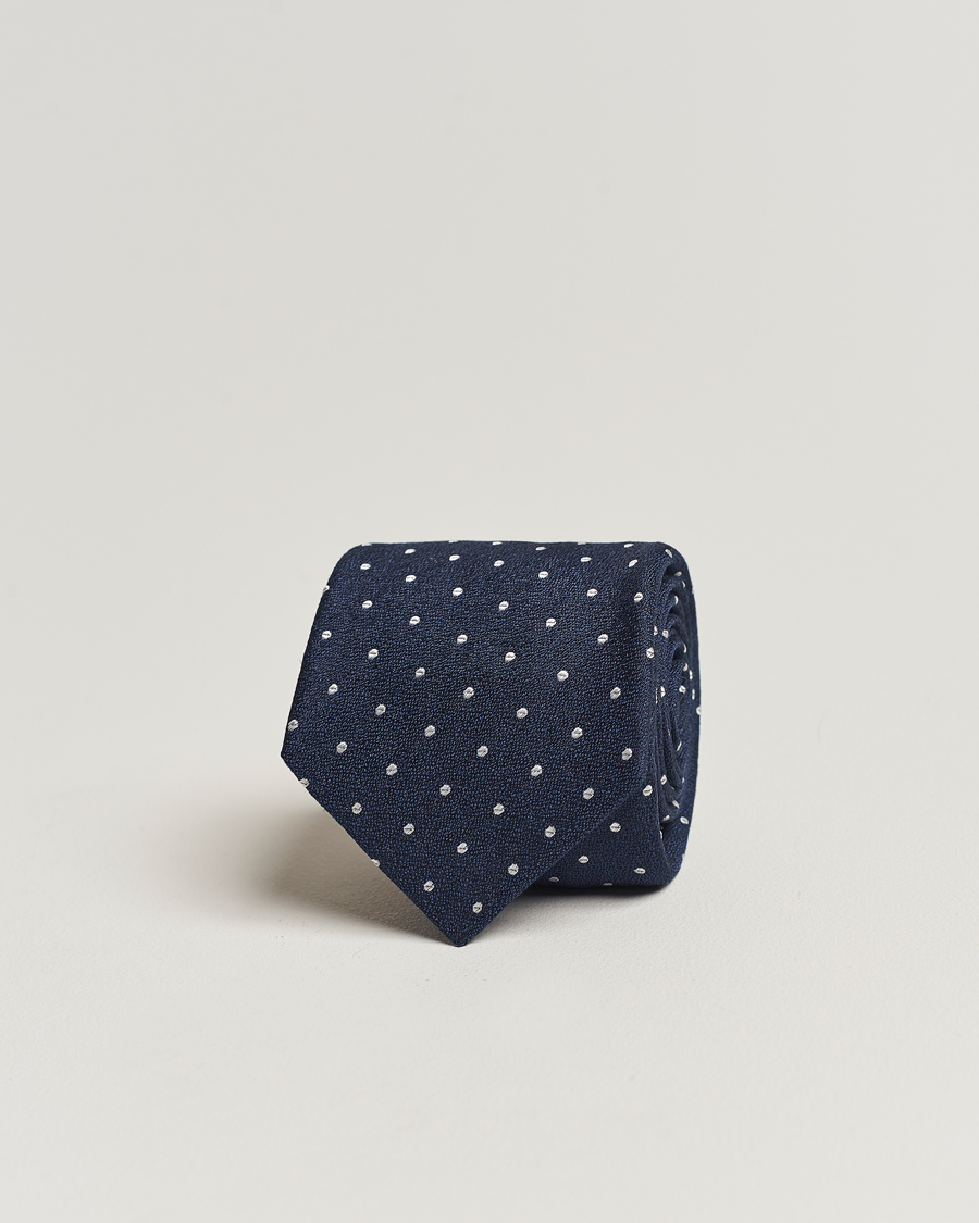 Uomini | Kiton Dotted Silk/Linen Tie Navy | Kiton | Dotted Silk/Linen Tie Navy