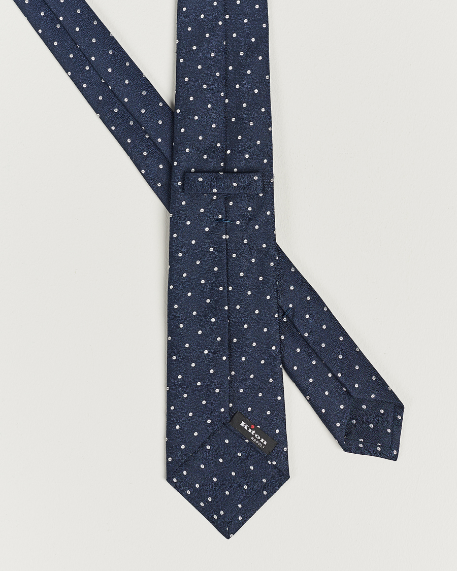 Uomini | Kiton Dotted Silk/Linen Tie Navy | Kiton | Dotted Silk/Linen Tie Navy