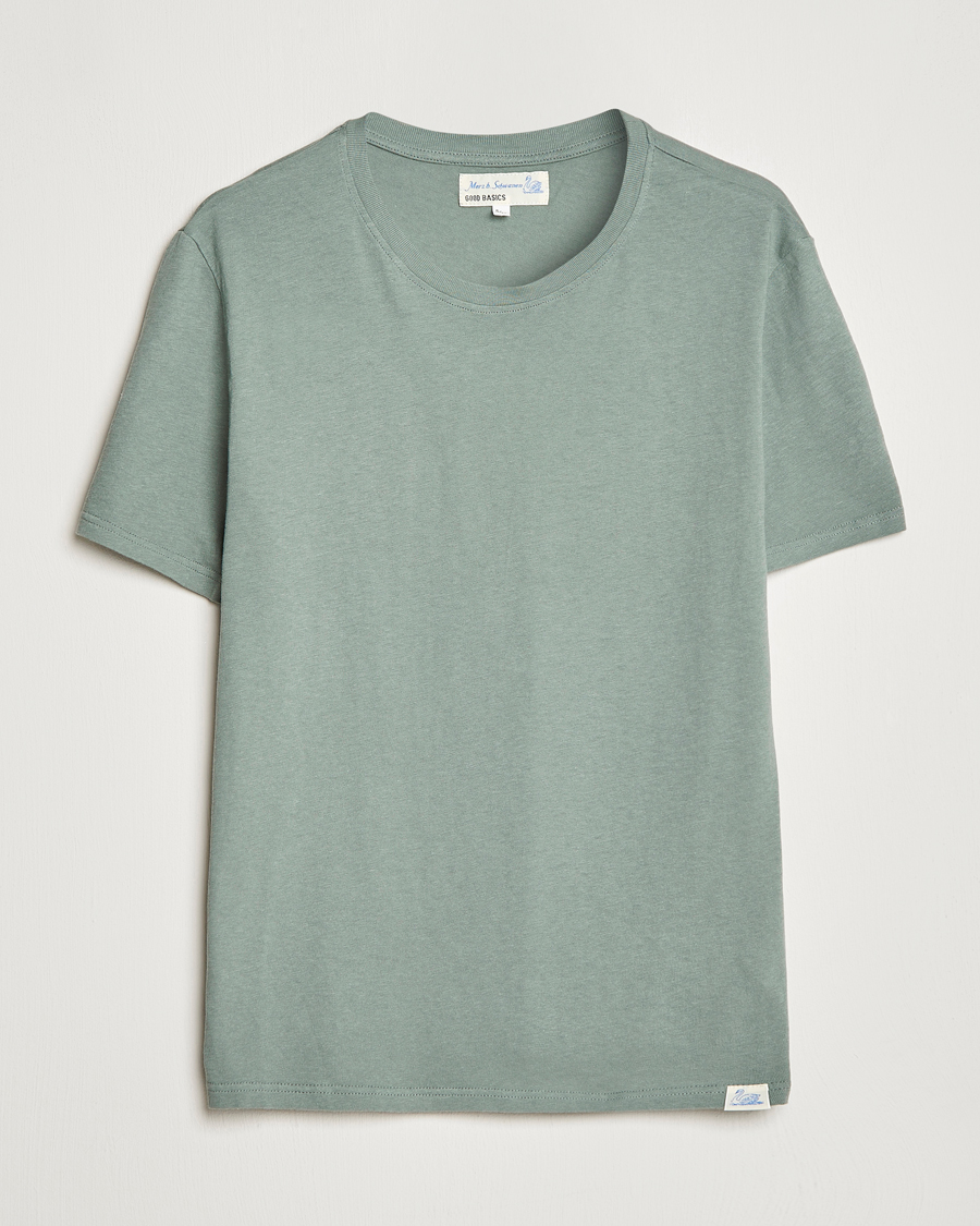 Uomini | T-shirt | Merz b. Schwanen | Organic Cotton Washed Crew Neck T-Shirt Green Stone