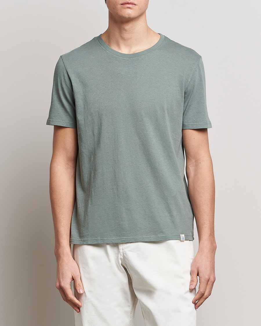 Uomini | T-shirt | Merz b. Schwanen | Organic Cotton Washed Crew Neck T-Shirt Green Stone