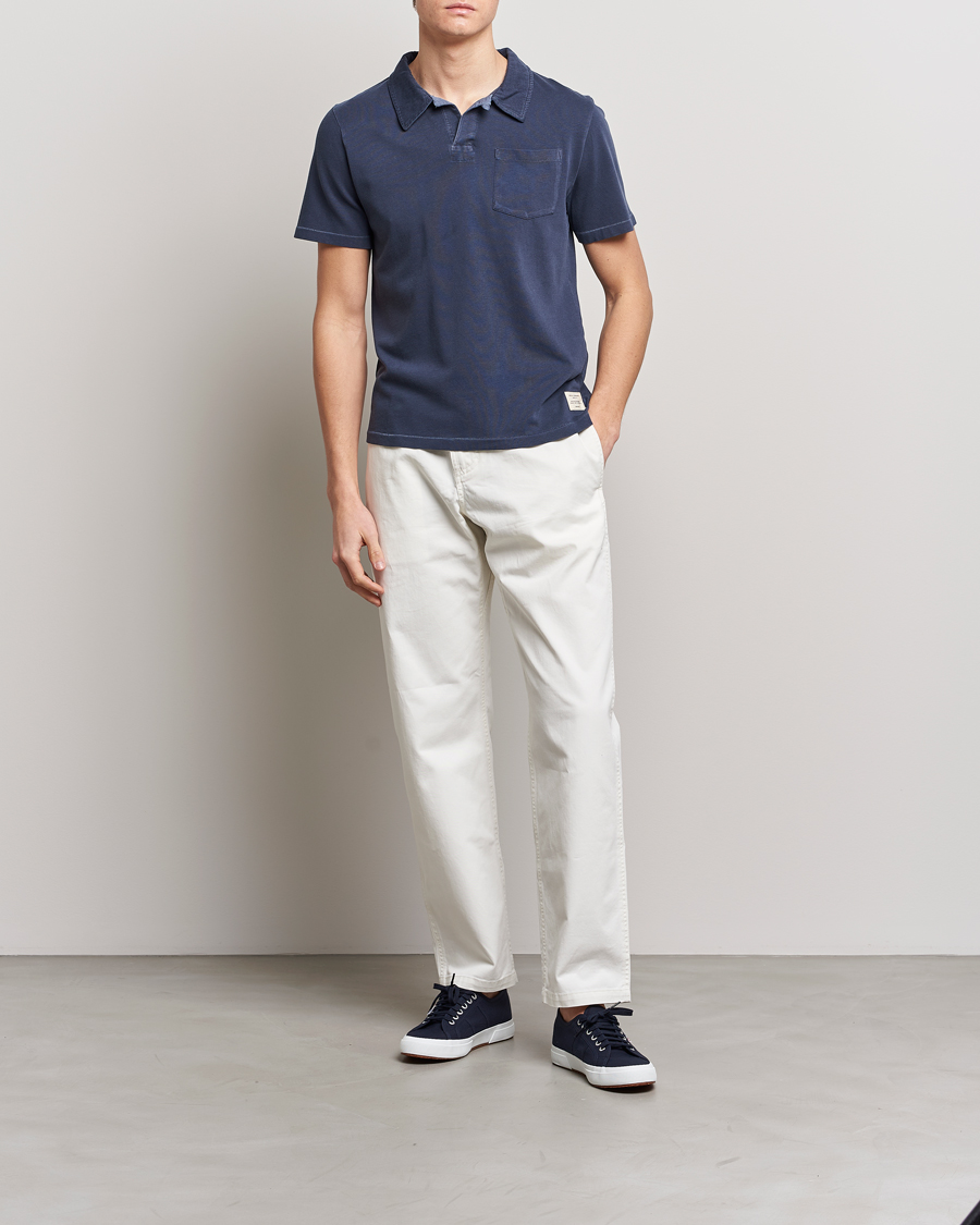 Uomini | Polo | Merz b. Schwanen | Organic Cotton Washed Polo Denim Blue