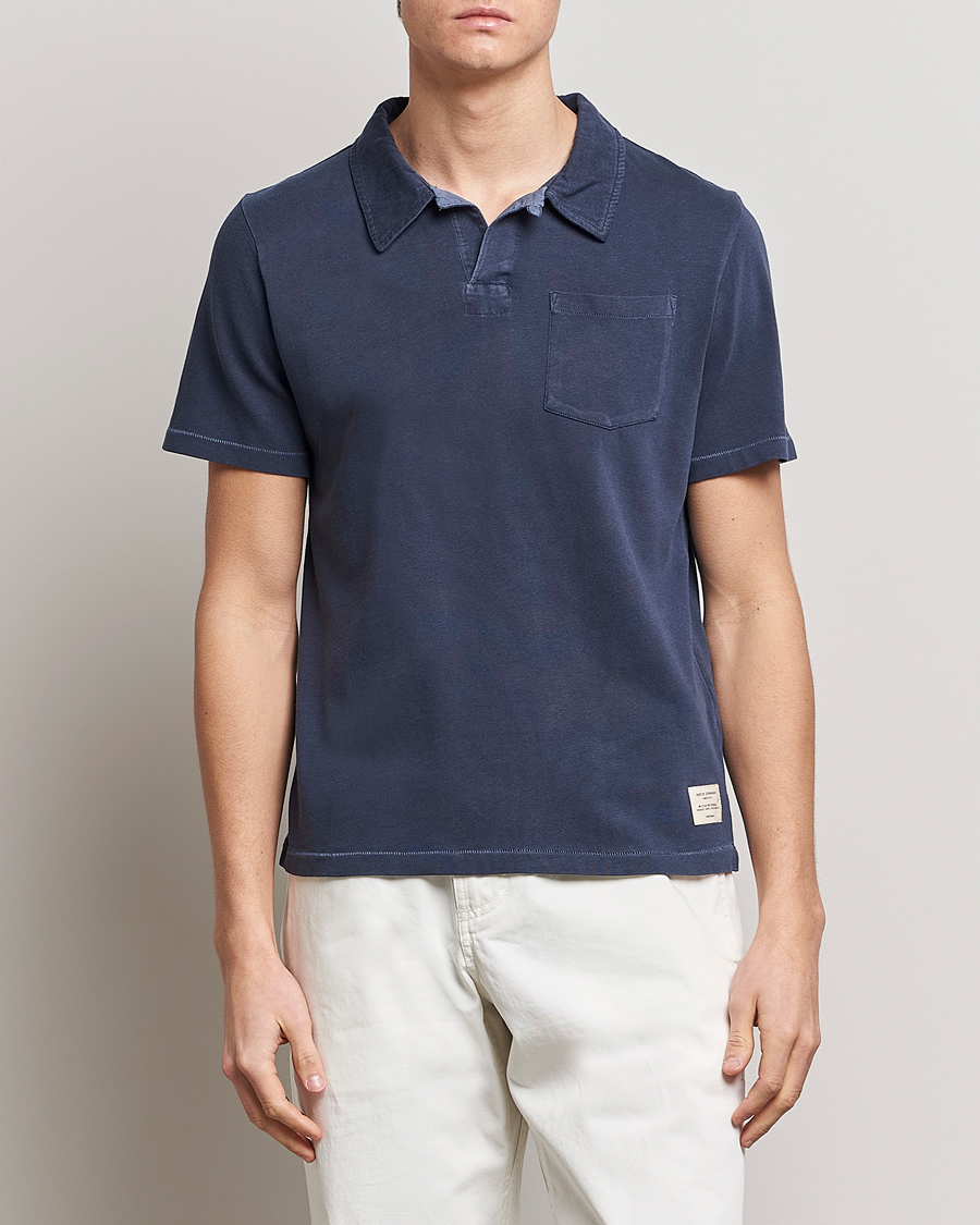 Uomini | Polo | Merz b. Schwanen | Organic Cotton Washed Polo Denim Blue