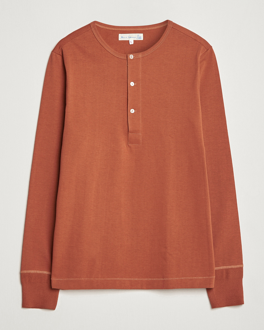 Uomini | Maglieria | Merz b. Schwanen | Classic Organic Cotton Henley Sweater Sierra Red