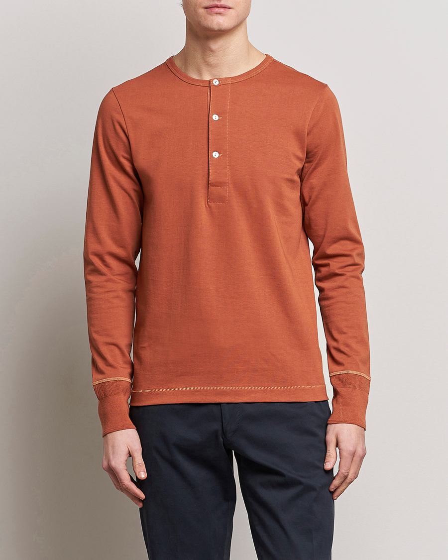 Uomini | Maglieria | Merz b. Schwanen | Classic Organic Cotton Henley Sweater Sierra Red