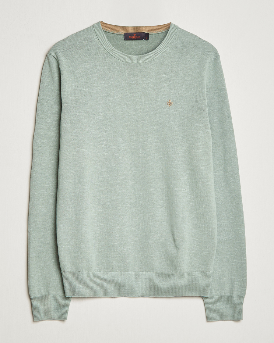 Uomini | Maglieria | Morris | Harold Cotton/Linen Summer Crew Neck Mint Green
