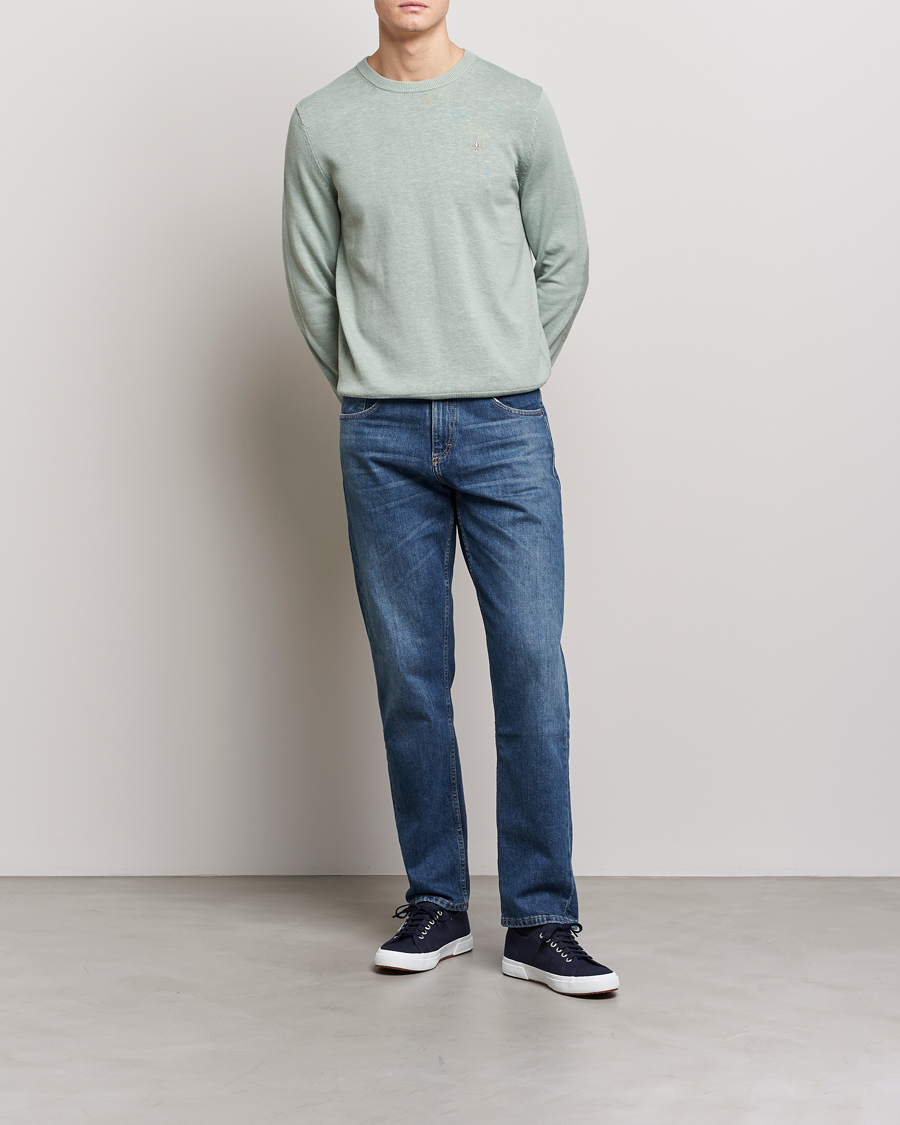 Uomini | Maglieria | Morris | Harold Cotton/Linen Summer Crew Neck Mint Green
