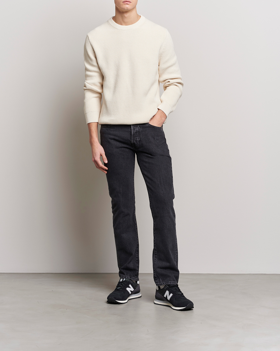 Uomini | Maglieria | Nudie Jeans | August Cotton Rib Knitted Sweater Chalk White