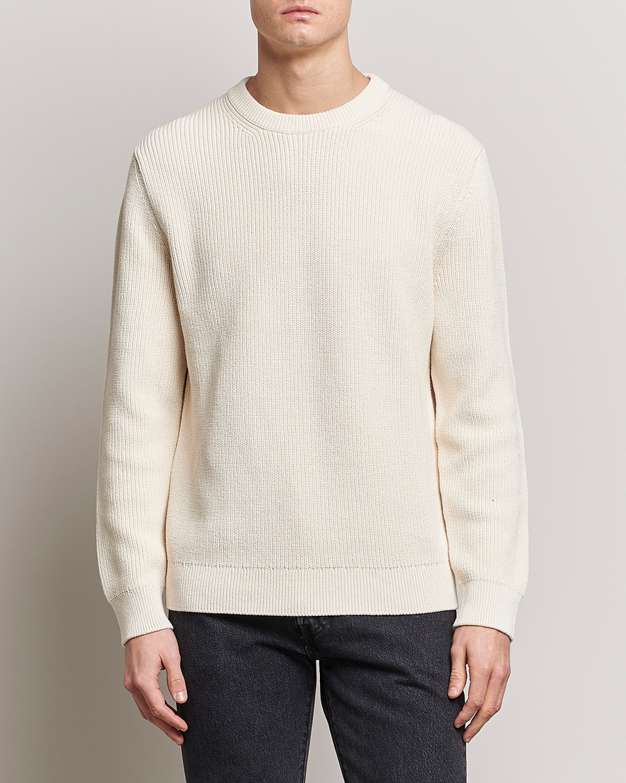 Uomini | Maglieria | Nudie Jeans | August Cotton Rib Knitted Sweater Chalk White