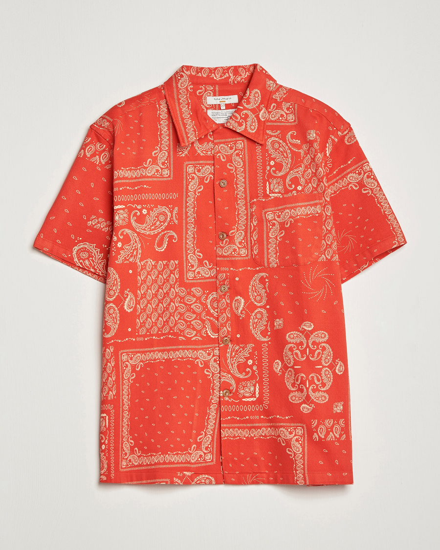 Uomini | Camicie | Nudie Jeans | Aron Printed Short Sleeve Shirt Red