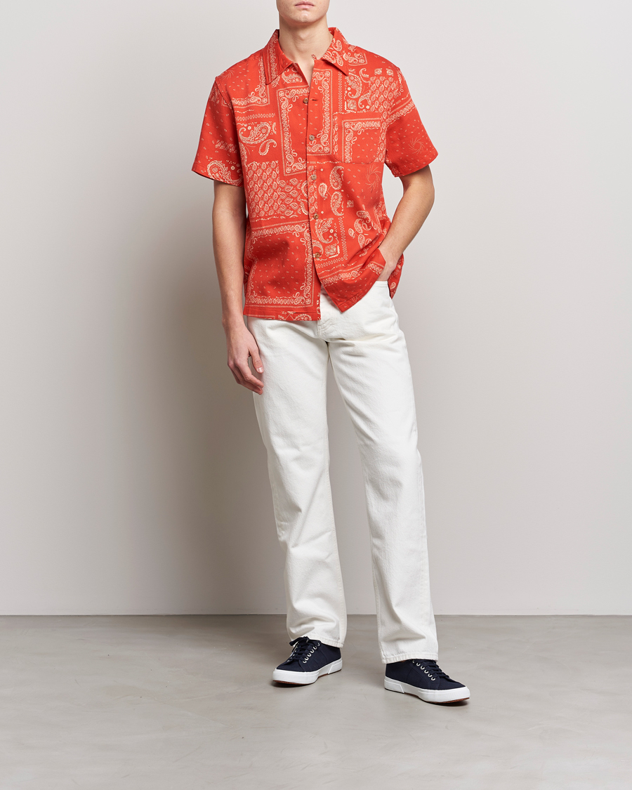 Uomini | Camicie | Nudie Jeans | Aron Printed Short Sleeve Shirt Red