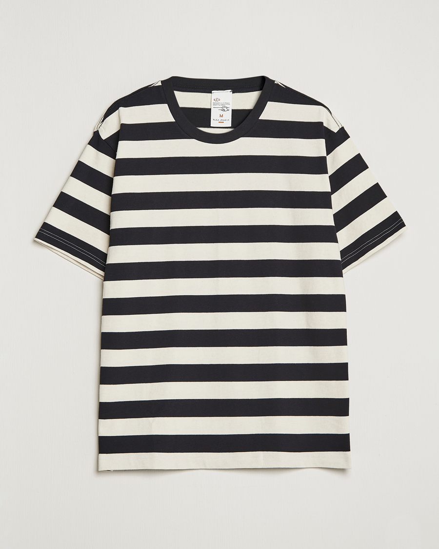 Uomini | T-shirt | Nudie Jeans | Uno Blockstripe Crew Neck T-Shirt Off White/Black