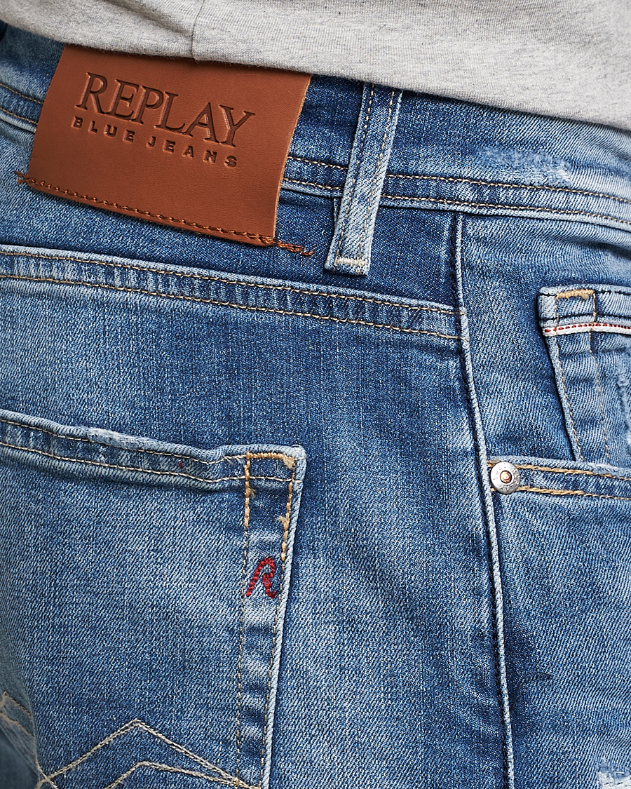 Uomini | Jeans | Replay | Grover Straight Fit Stretch Shredded Jeans Blue