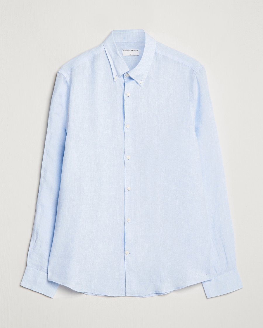 Uomini | Camicie | Tiger of Sweden | Sankt Linen Shirt Light Blue