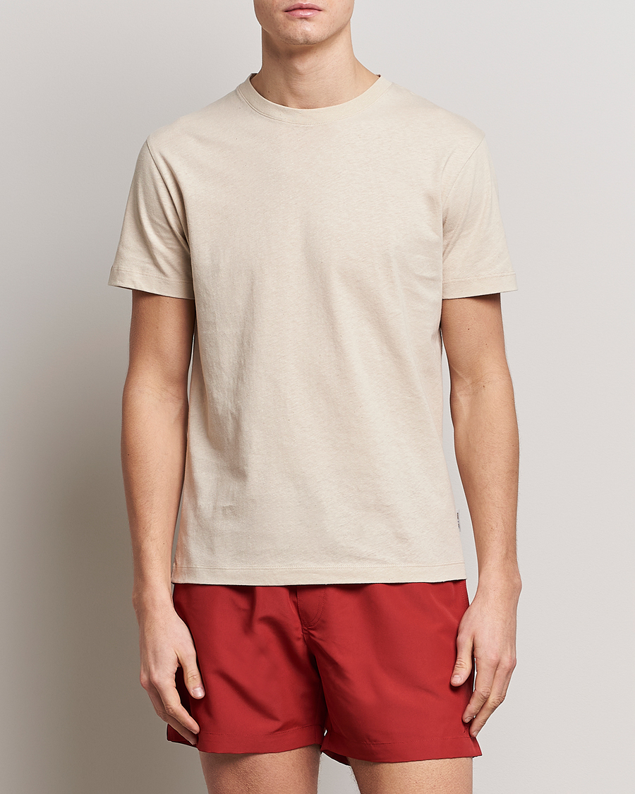 Uomini | T-shirt | Tiger of Sweden | Dillan Linen Cotton T-Shirt Cream Sand
