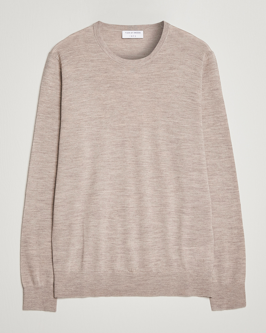 Uomini | Maglieria | Tiger of Sweden | Nichols Extra Fine Merino Crew Neck Beige Melange