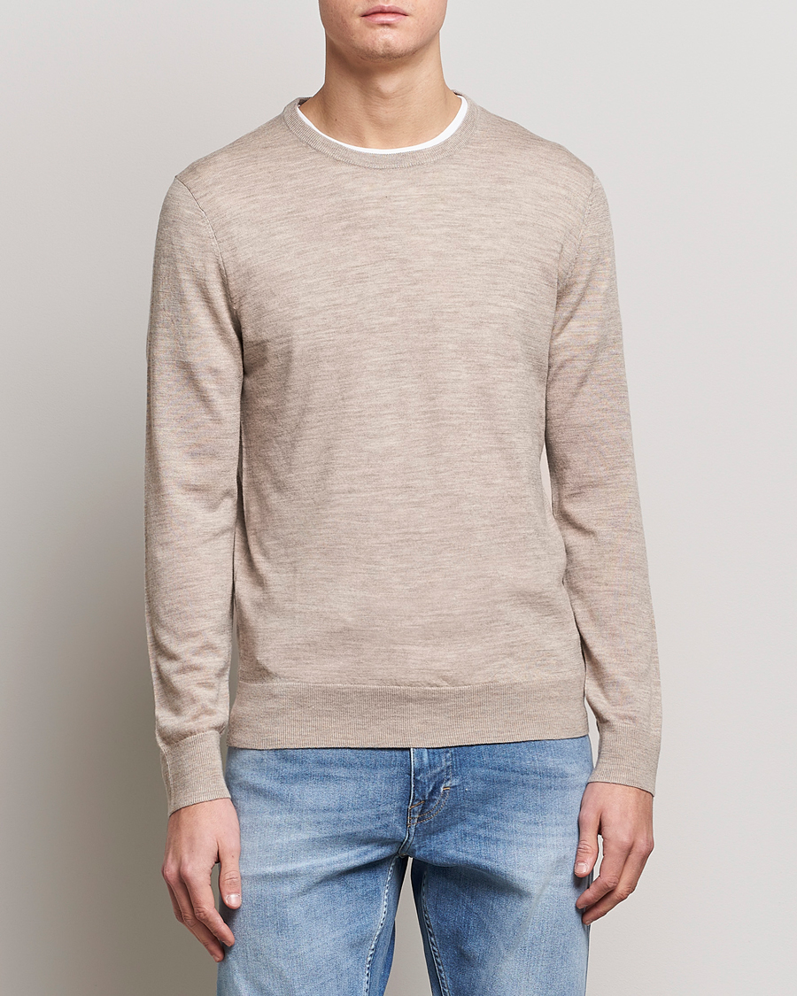 Uomini | Maglieria | Tiger of Sweden | Nichols Extra Fine Merino Crew Neck Beige Melange