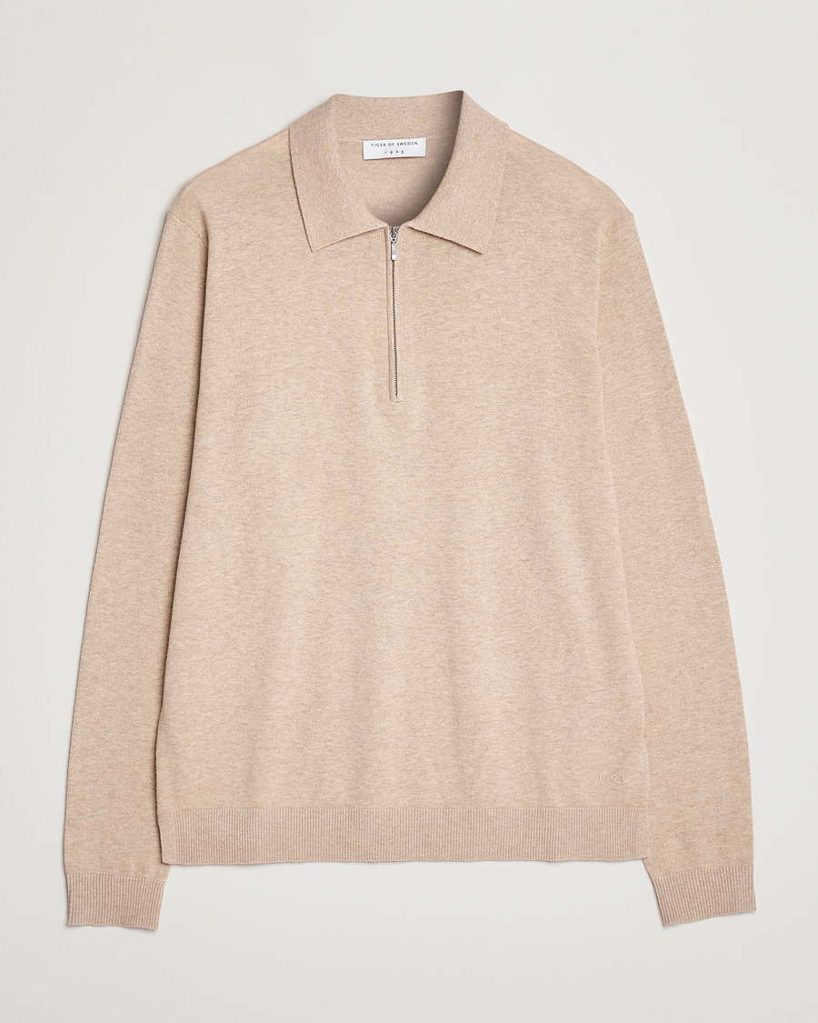 Uomini | Maglieria | Tiger of Sweden | Orbit Merino Wool Half Zip Beige Melange