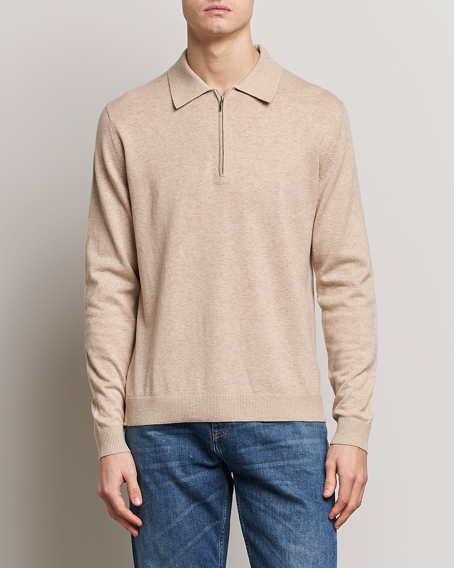 Uomini | Maglieria | Tiger of Sweden | Orbit Merino Wool Half Zip Beige Melange