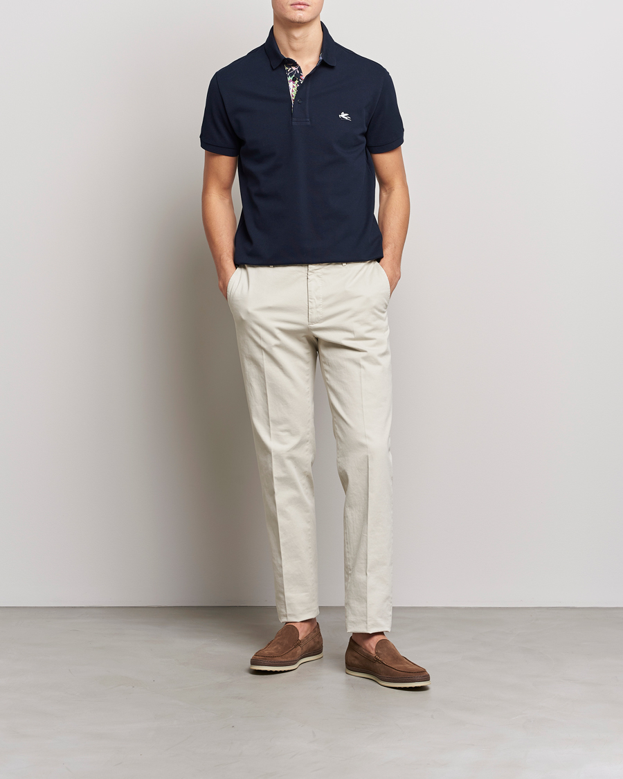 Uomini | Polo | Etro | Short Sleeve Contrast Paisley Polo Navy