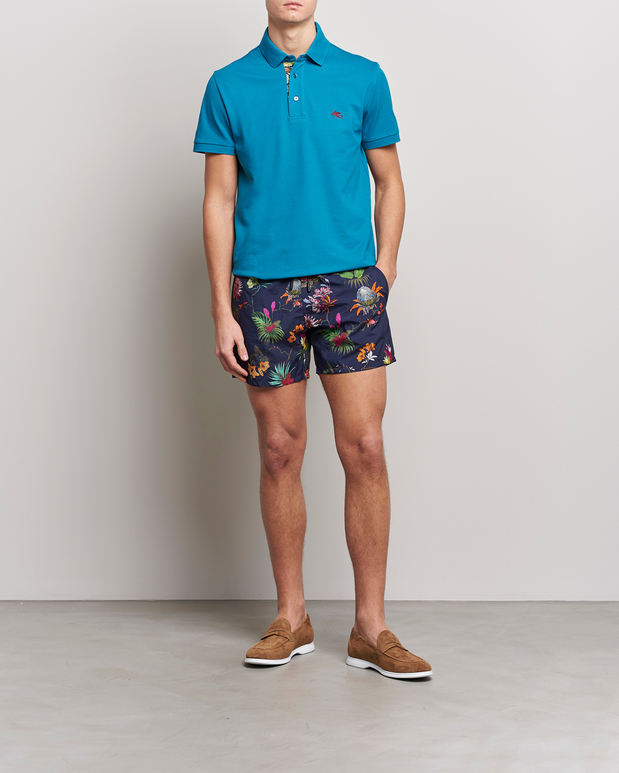 Uomini | Polo | Etro | Short Sleeve Contrast Paisley Polo Azzurro