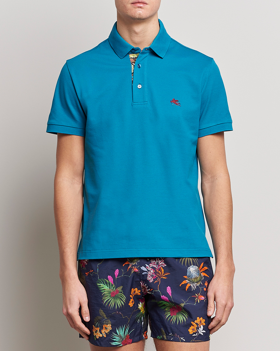 Uomini | Polo | Etro | Short Sleeve Contrast Paisley Polo Azzurro