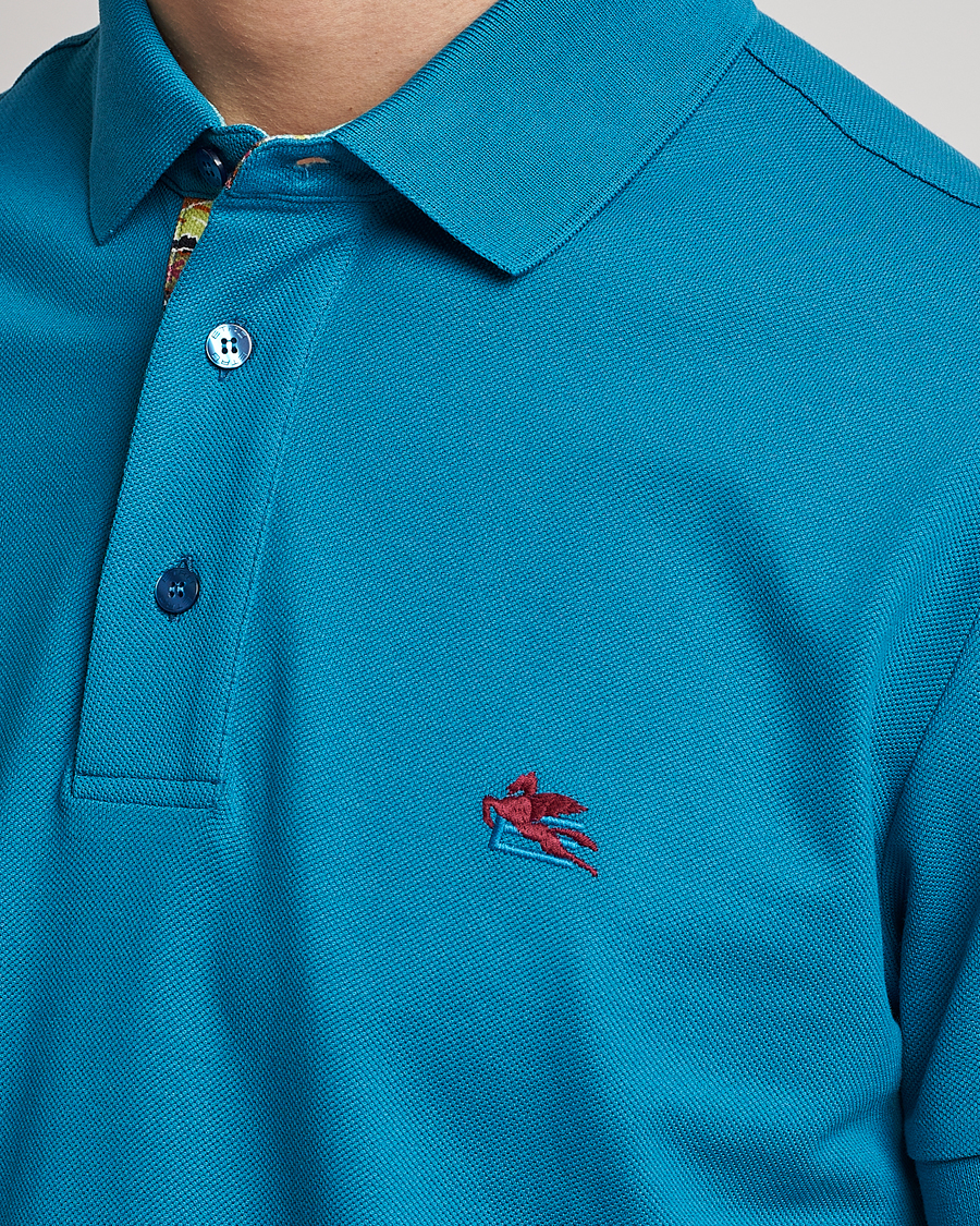 Uomini | Polo | Etro | Short Sleeve Contrast Paisley Polo Azzurro